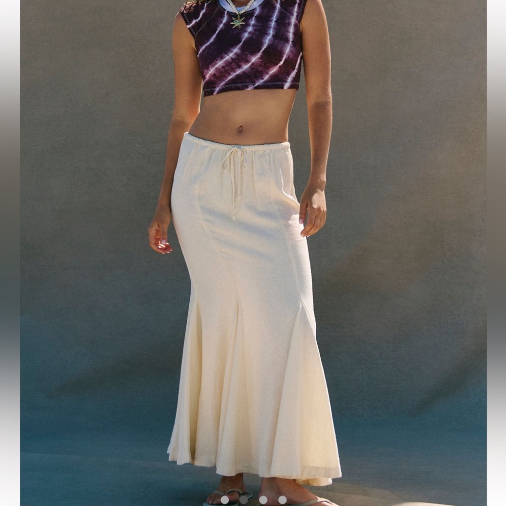 NWT Free People Light Cream Maxi Skirt with Drawstring Waist - Picture 2 of 12